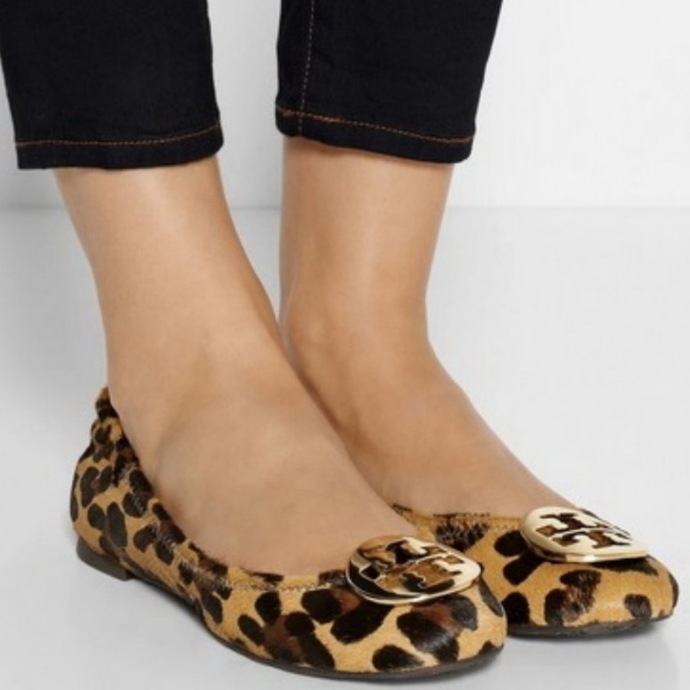 Tory Burch Reva leopard calf hair leather ballet flats 225.00 sz 7